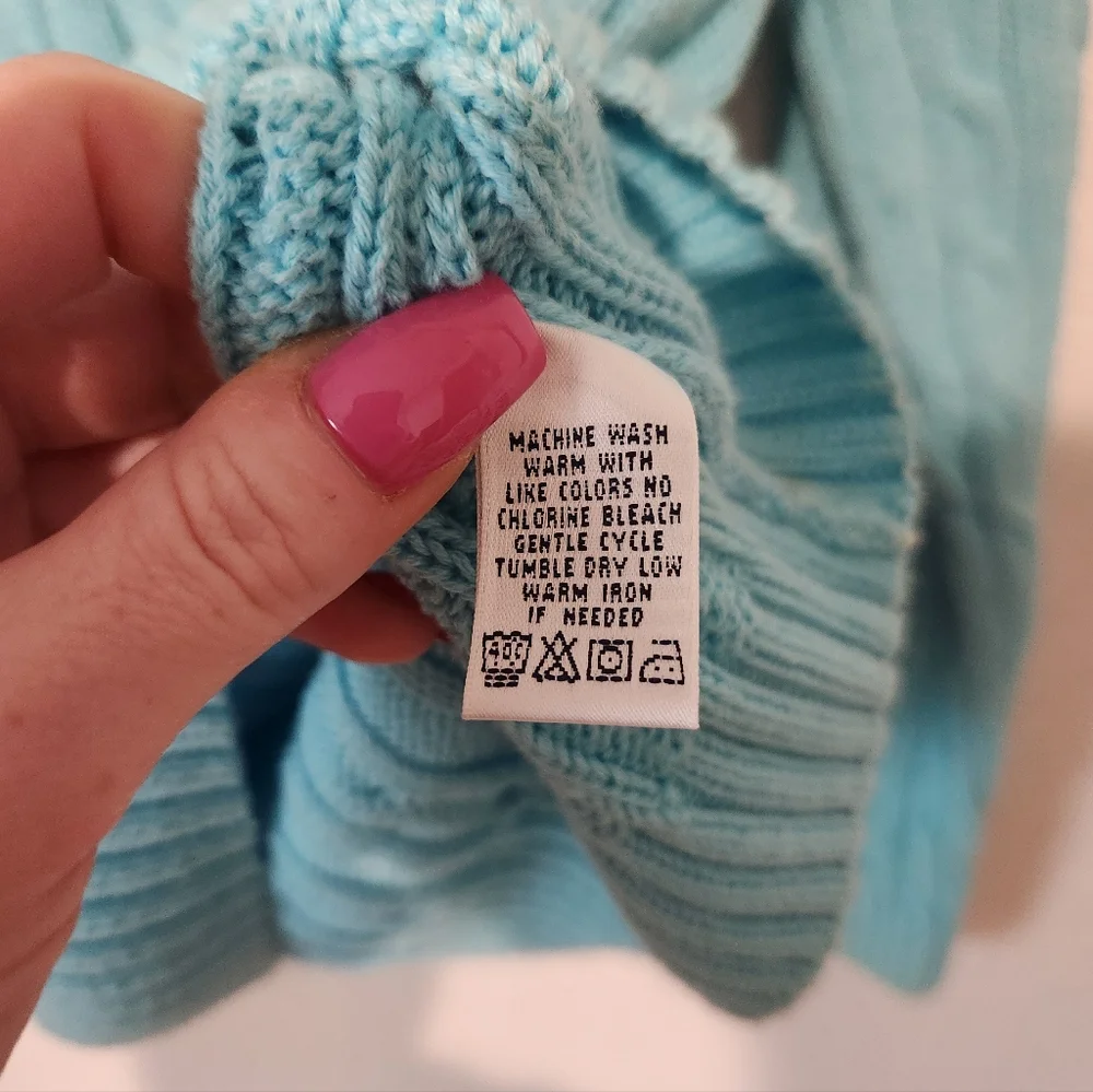 Lilly Pulitzer Cableknit Light Blue Sweater Medium 100% Cotton